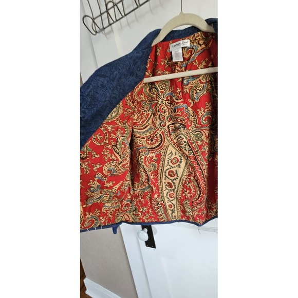 COLD WATER CREEK FLORAL EMBROIDERED PATCHWORK BLUE DENIM JACKET Medium Petite - Picture 7 of 13